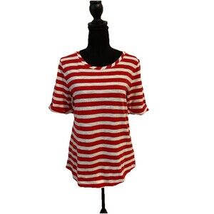 Talbots Petite Top Womens Size Medium MP Red White Striped Sparkle